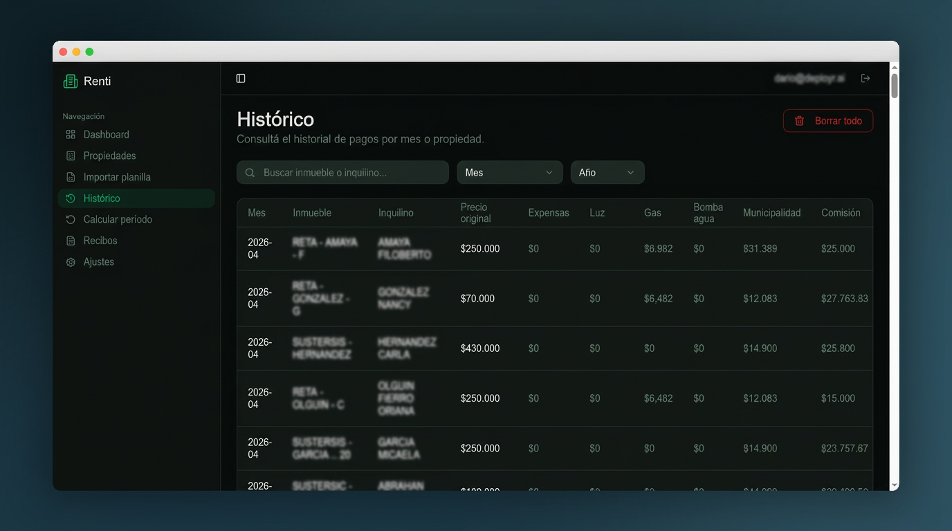 Historial completo de pagos en Renti